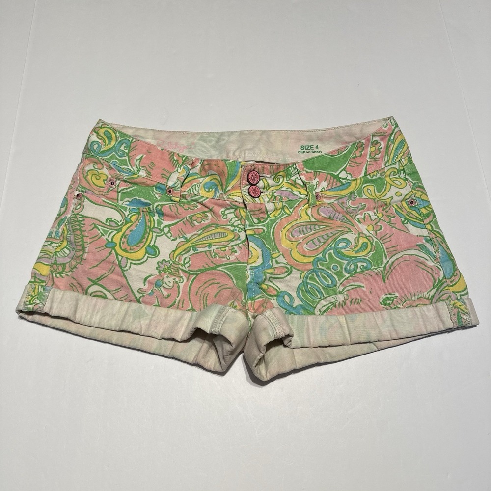 LILLY PULITZER Paisley Print Clifton Denim Shorts SIZE 4 Pink Green‎ White